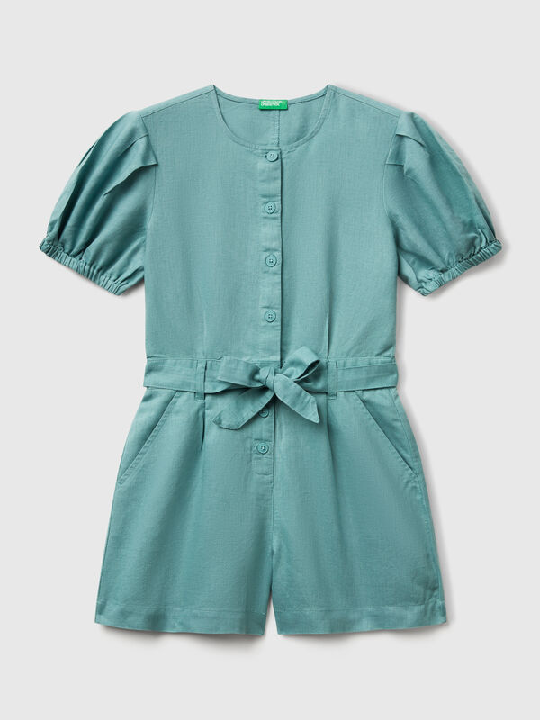 Tuta con fusciacca in misto lino Bambina