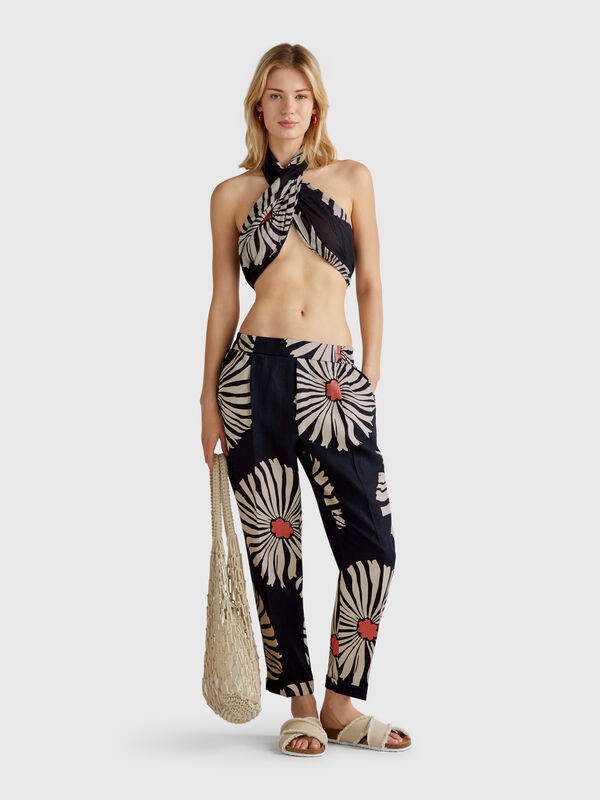 Pantaloni in lino stampato Donna