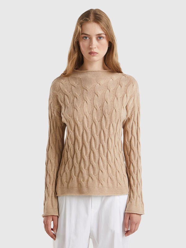 Maglia con trecce in misto cashmere Donna