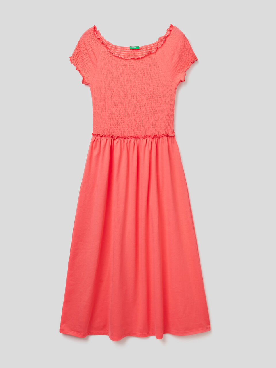 Vestito midi in cotone con volant image number 1