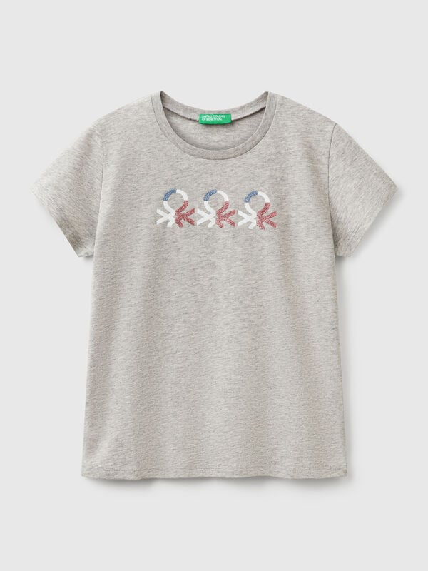 T-shirt con logo glitter in cotone Bambina