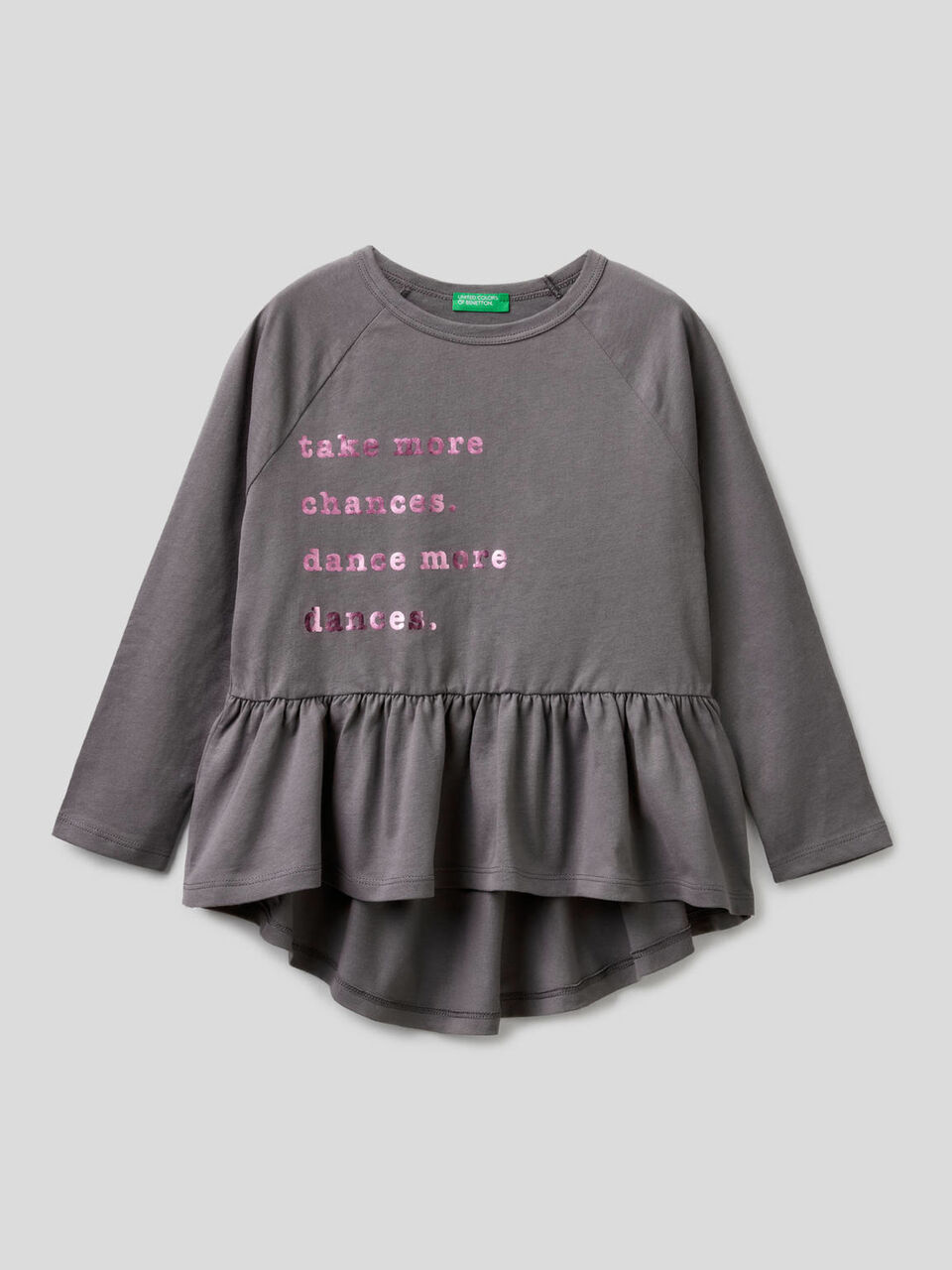T-shirt con balza e stampa laminata image number 1