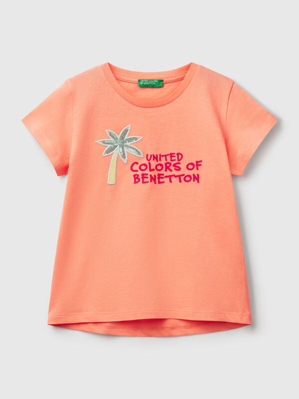 Maglietta con ricamo logo in cotone bio Bambina