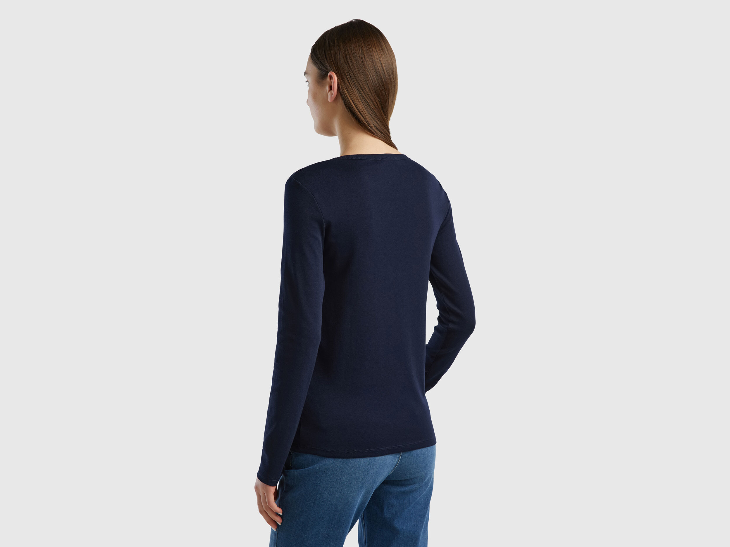 T shirt a manica lunga in puro cotone Blu Scuro Donna Benetton