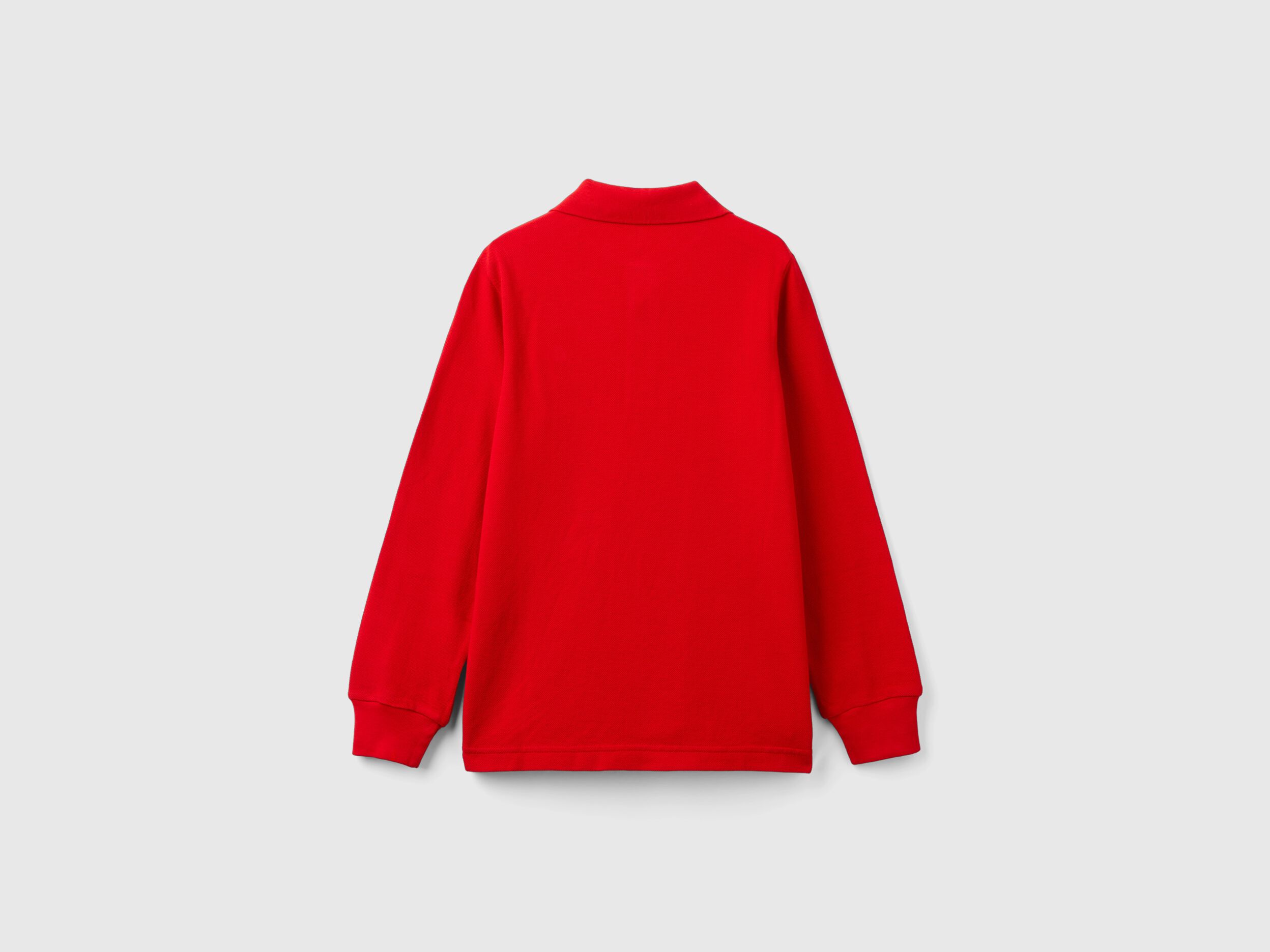Polo manica lunga 100 cotone bio Rosso Benetton