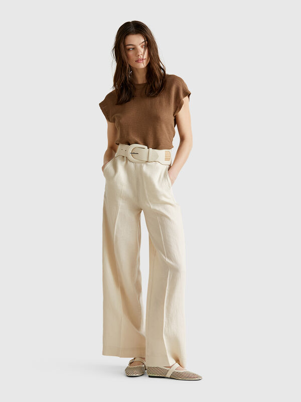 Pantaloni palazzo in 100% lino Donna