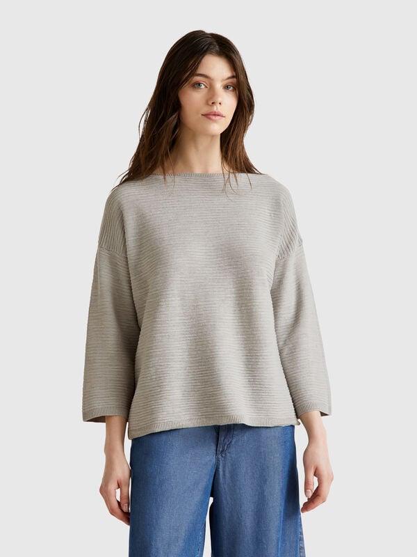 Maglia in misto lino con manica a 3/4 Donna