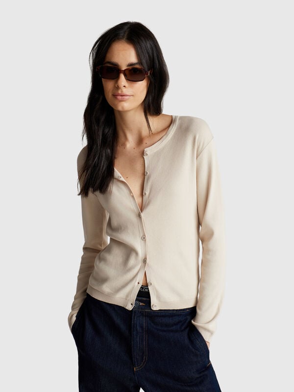 Cardigan beige 100% cotone Donna