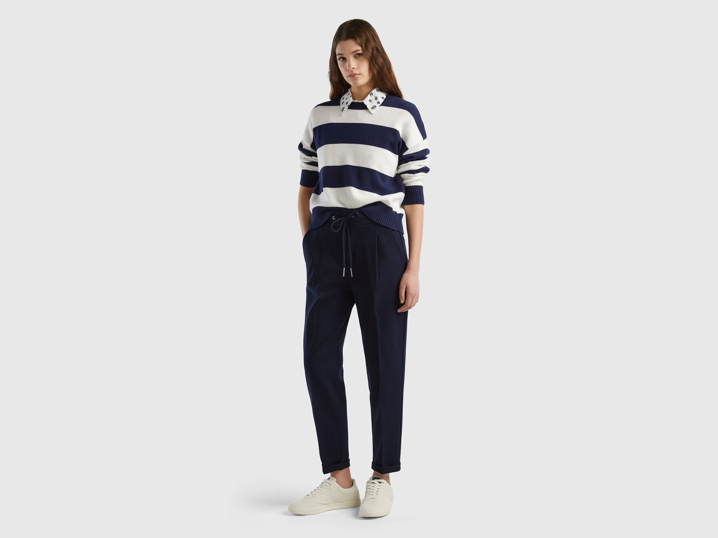 Pantaloni tinta unita con coulisse Blu Scuro Benetton