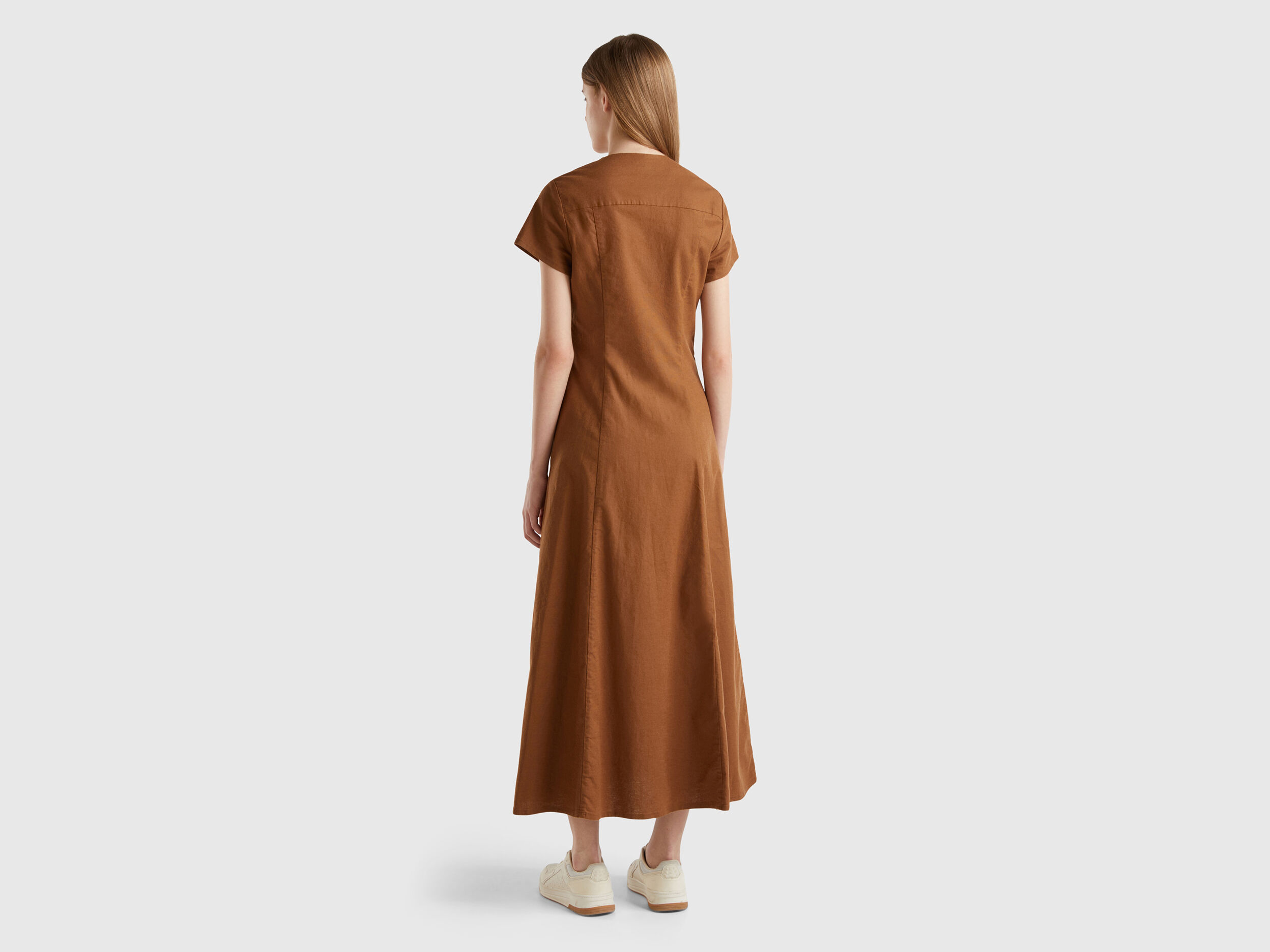 Abito in misto cotone e lino stretch Marrone Benetton