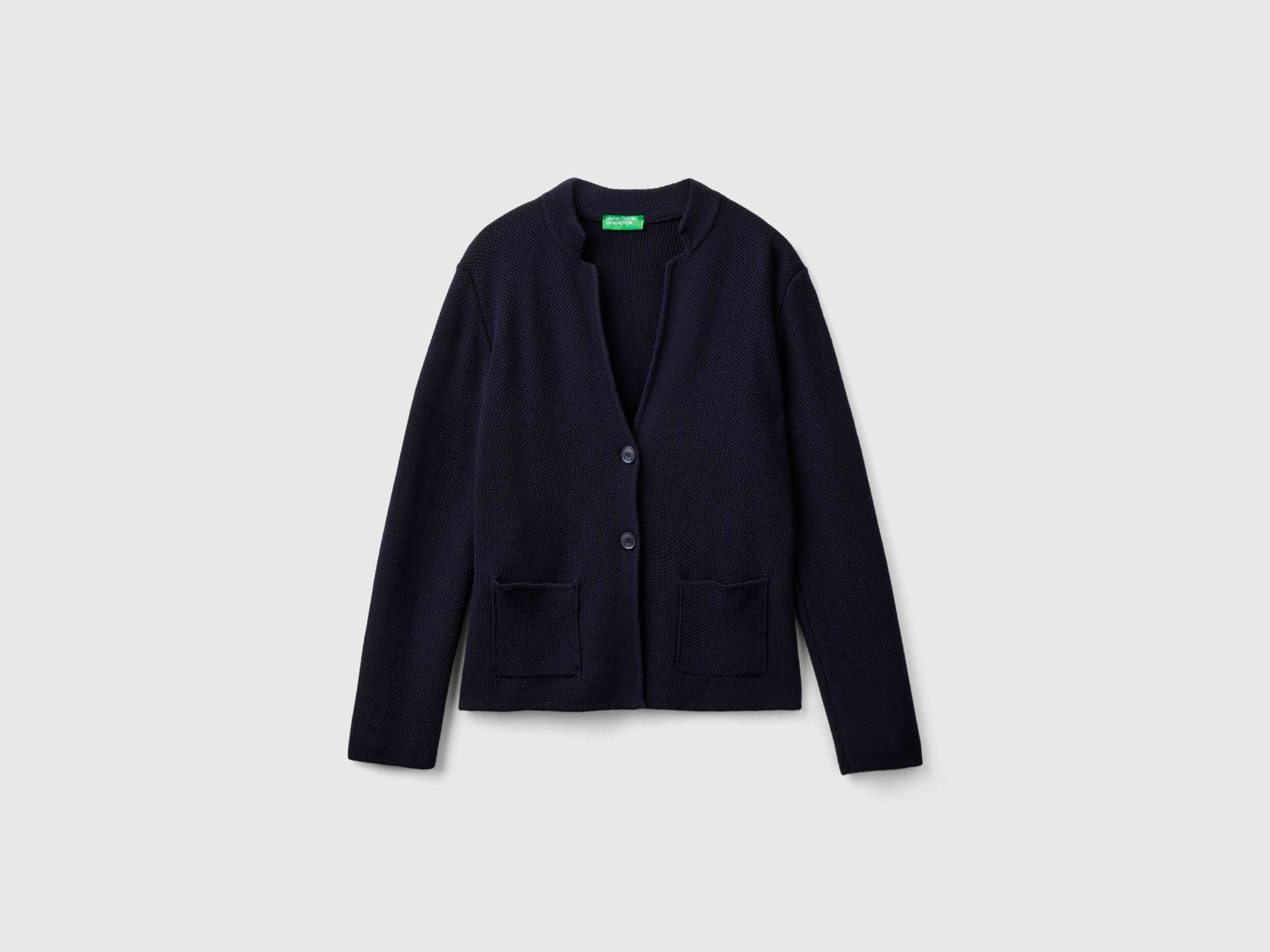 Giacca in maglia misto lana e cashmere Blu Scuro Benetton