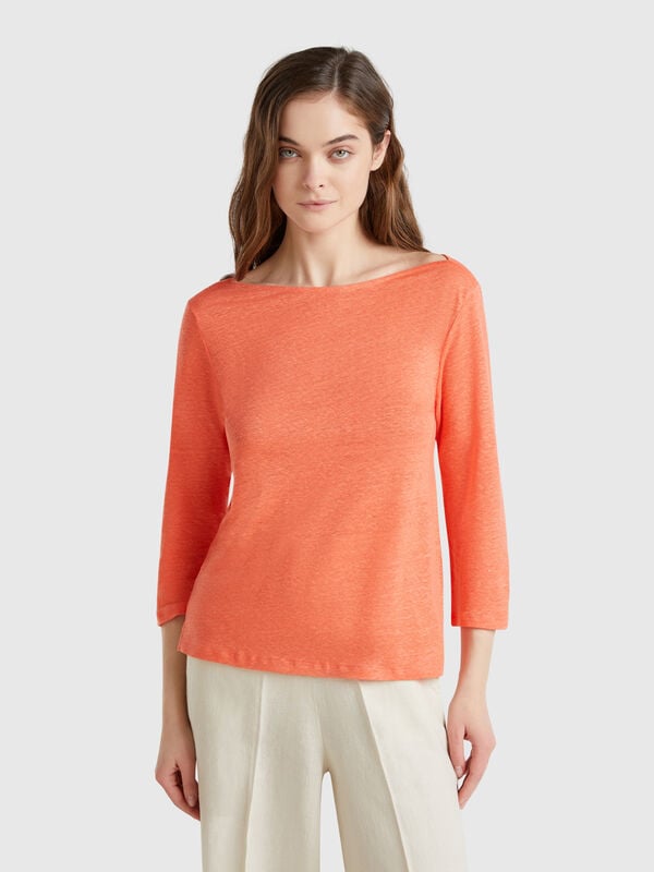 T-shirt manica a 3/4 in puro lino Donna