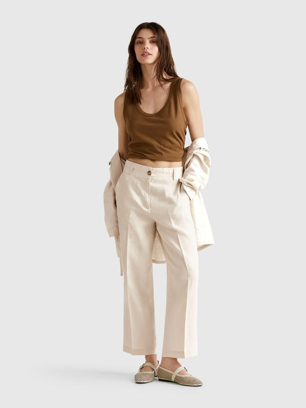 Pantaloni dritti in puro lino Donna