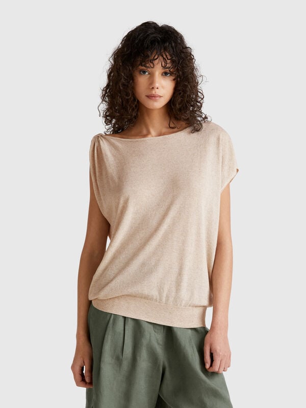 Maglia asimmetrica in misto lino Donna