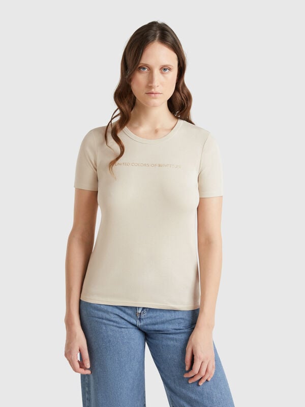 T-shirt 100% cotone con stampa logo glitter Donna