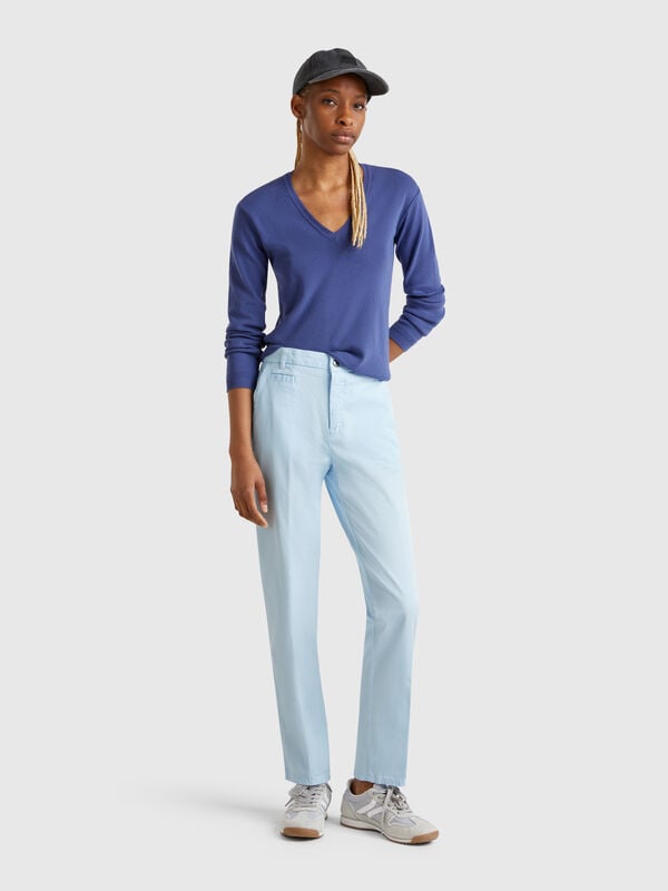 Chino slim fit in cotone celeste Donna
