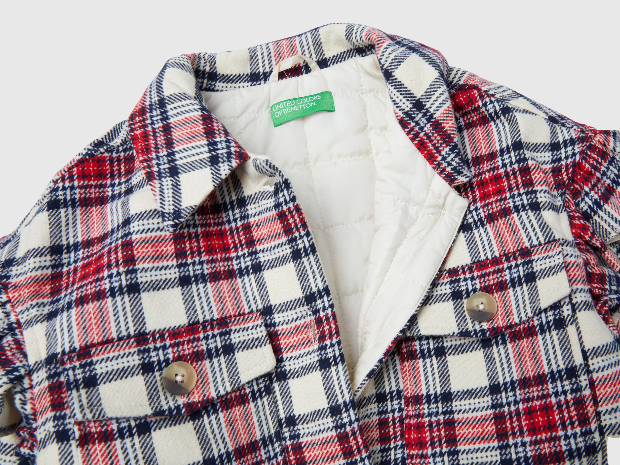Giacca a quadri imbottita con rouches Multi color Bambina Benetton