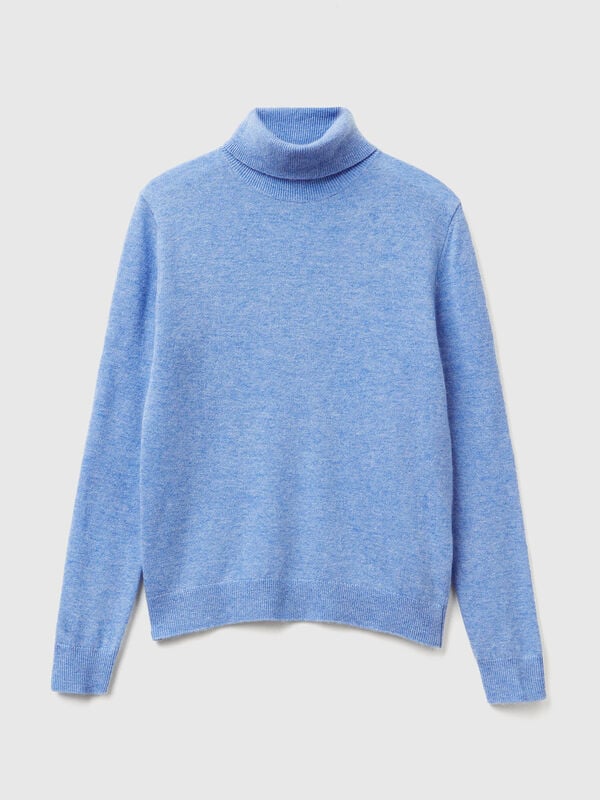 Maglione dolcevita azzurro in pura lana Merino Maglione dolcevita azzurro in pura lana Merino Donna
