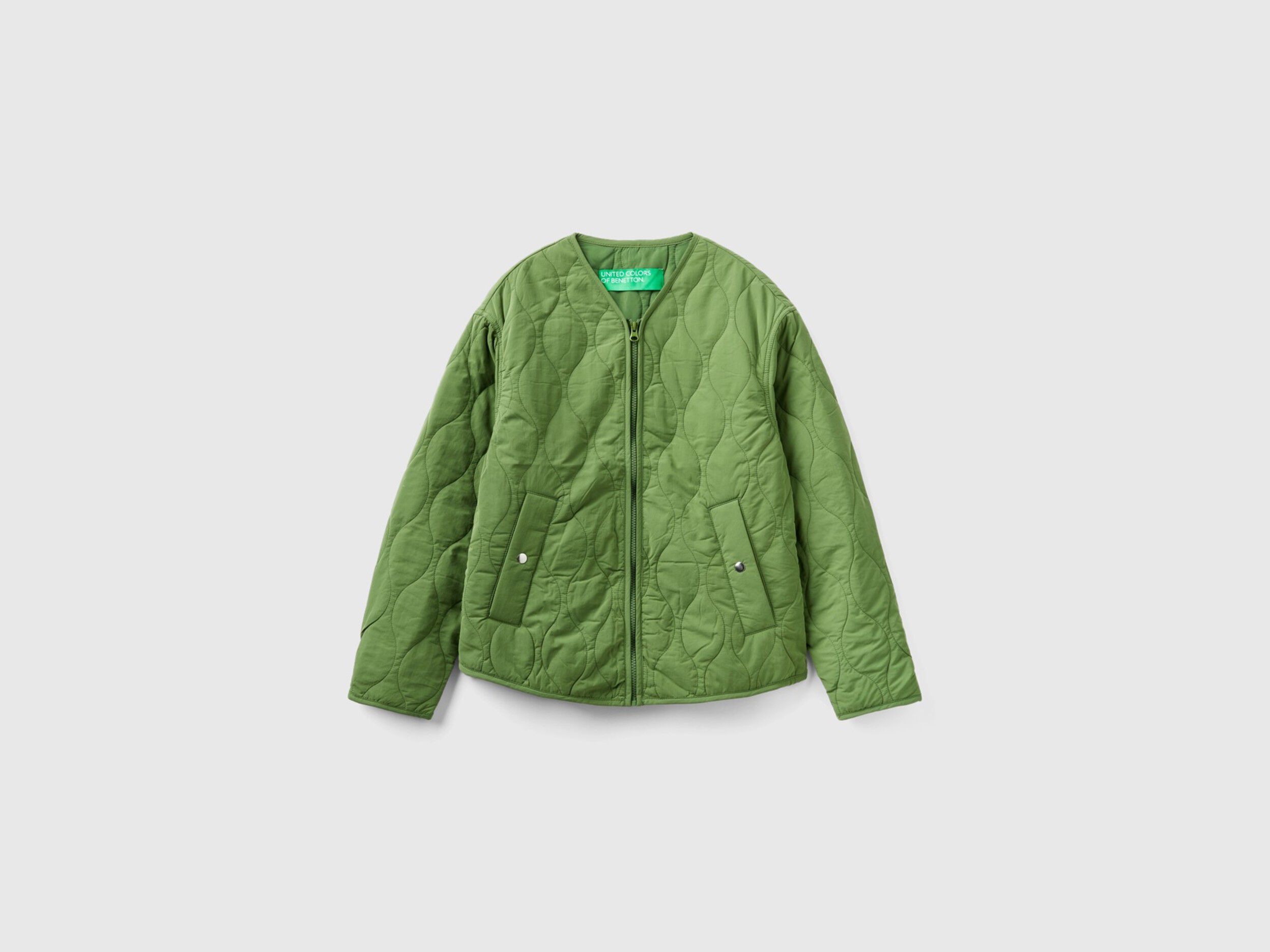 Piumino in nylon riciclato Verde Militare Donna Benetton