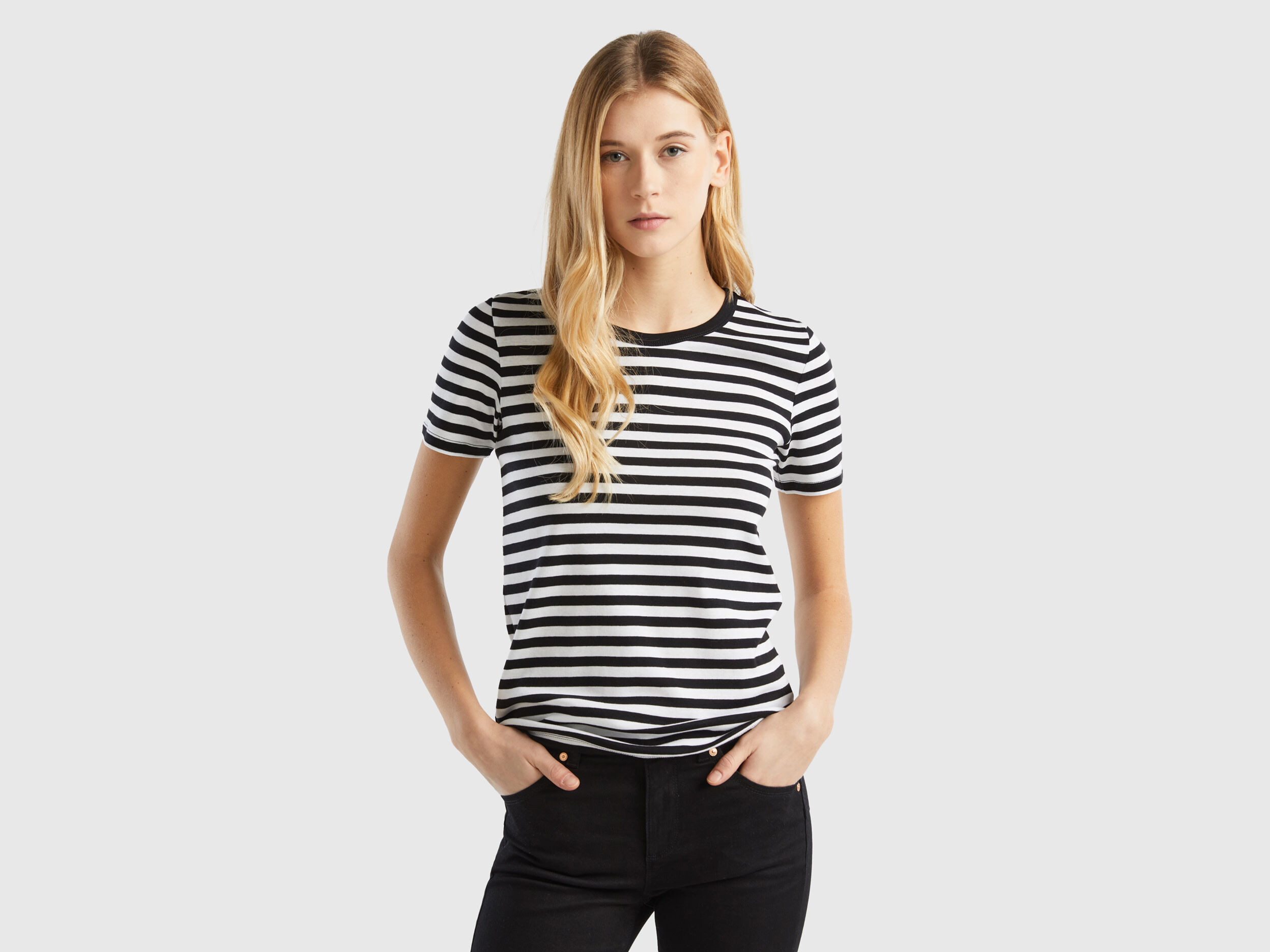 T shirt girocollo a righe Nero Donna Benetton