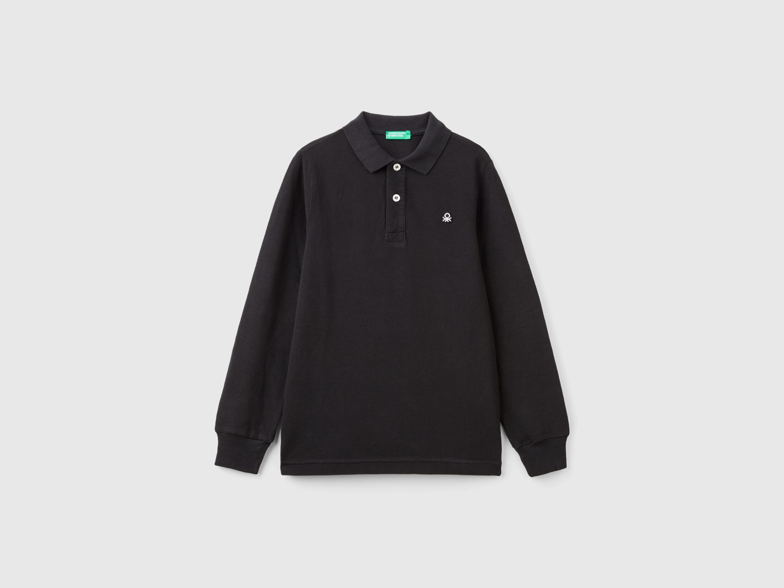 Polo manica lunga 100 cotone bio Nero Benetton