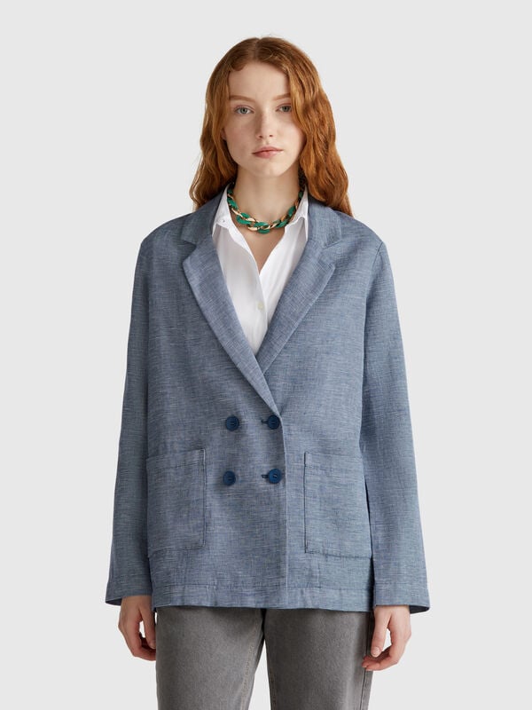 Giacca doppiopetto in misto lino Donna