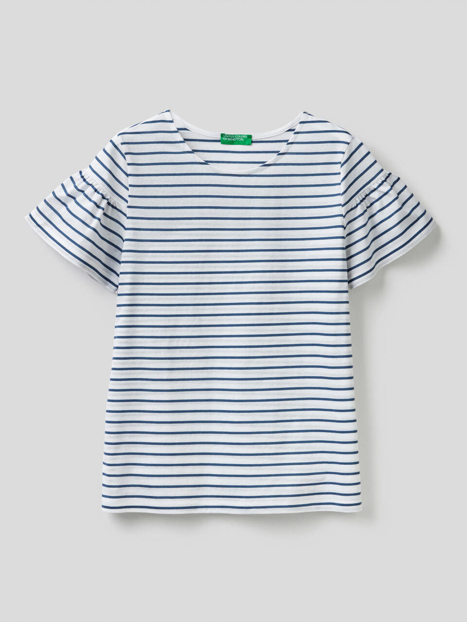 T-shirt a righe con manica arricciata image number 1
