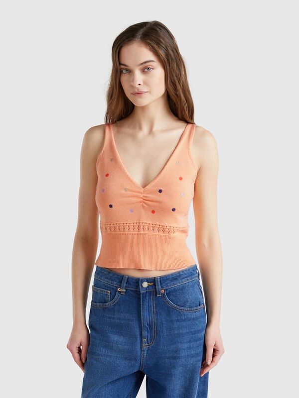Canotta in maglia con ricamo fiori Donna