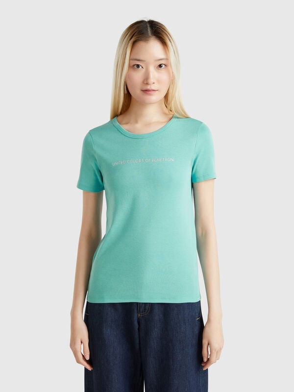 T-shirt 100% cotone con stampa logo glitter Donna