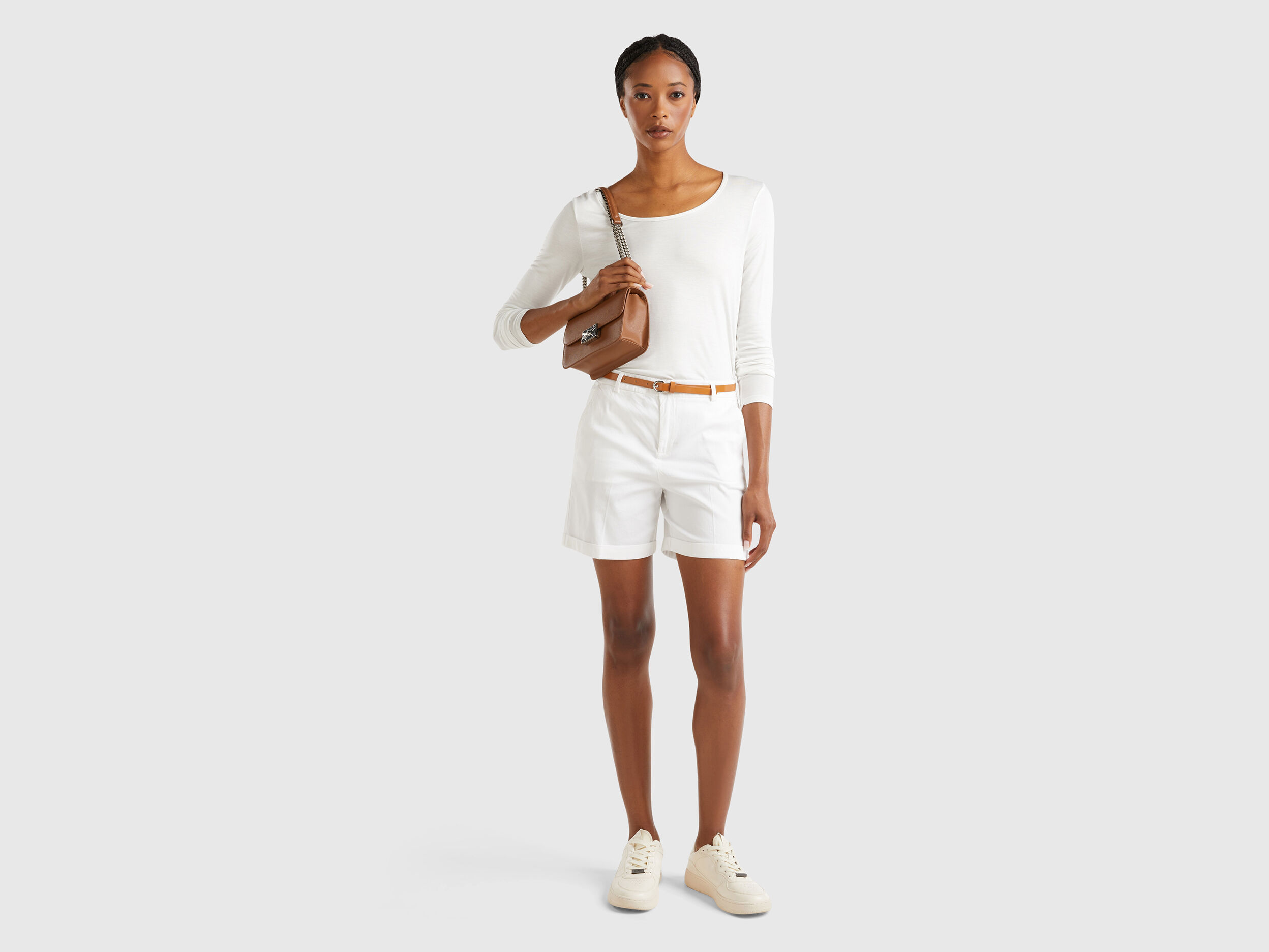 Bermuda in cotone stretch Bianco Benetton