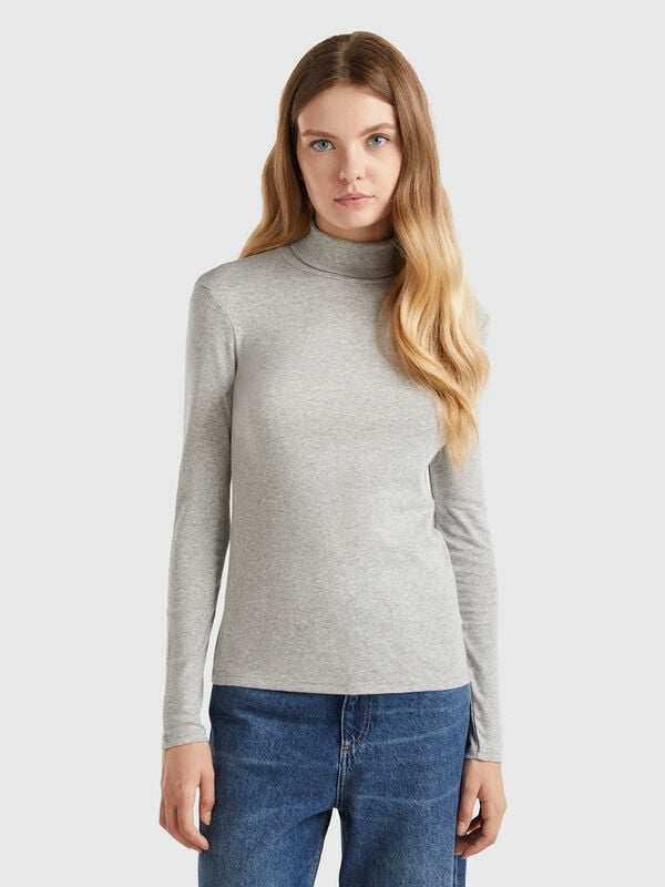 T-shirt a manica lunga con collo alto Donna