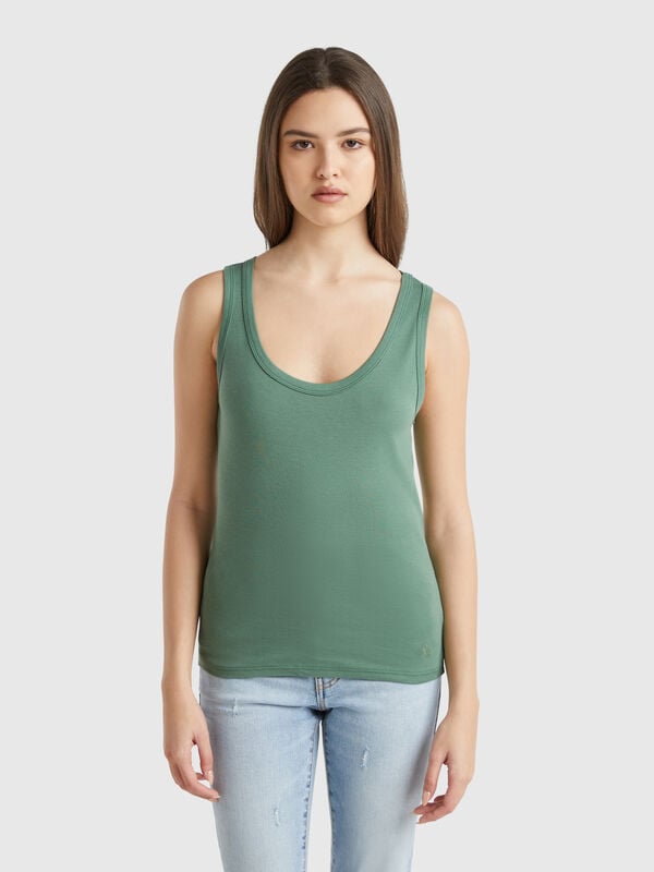 Canotta verde bosco in puro cotone Donna