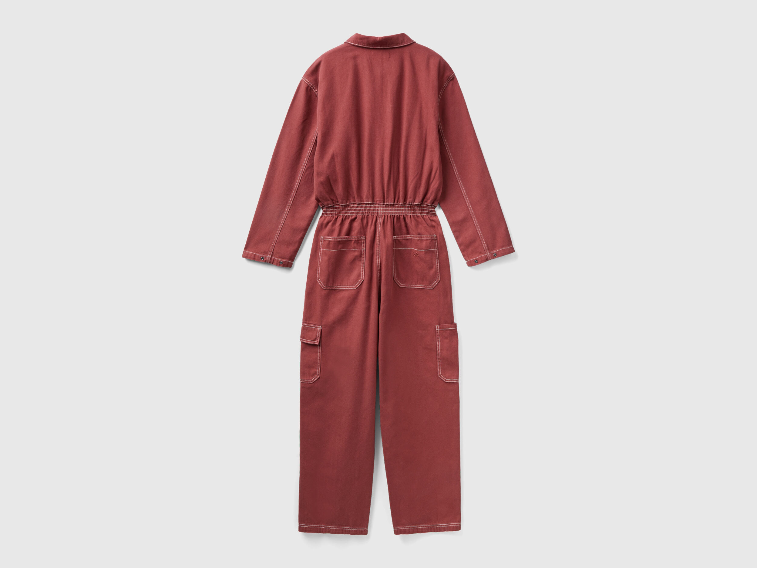 Tuta lunga in tela di cotone Bordeaux Donna Benetton