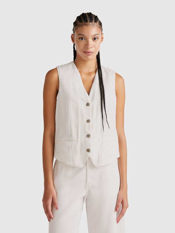 Gilet bianco in misto cotone Donna