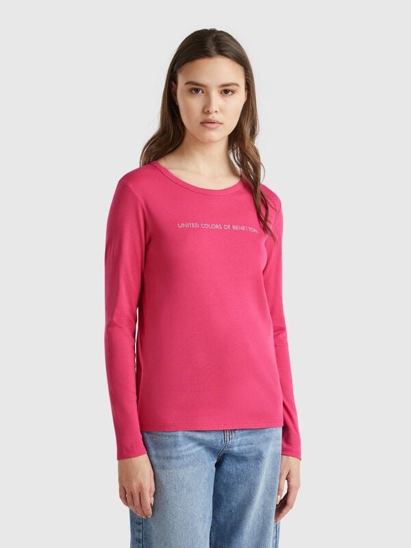 T-shirt magenta a manica lunga 100% cotone Donna