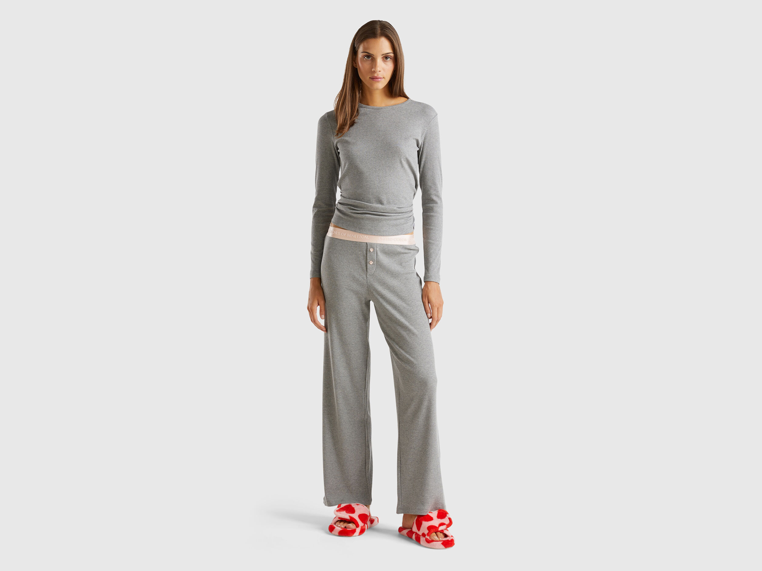 Pantaloni in misto cotone stretch Grigio Scuro Benetton