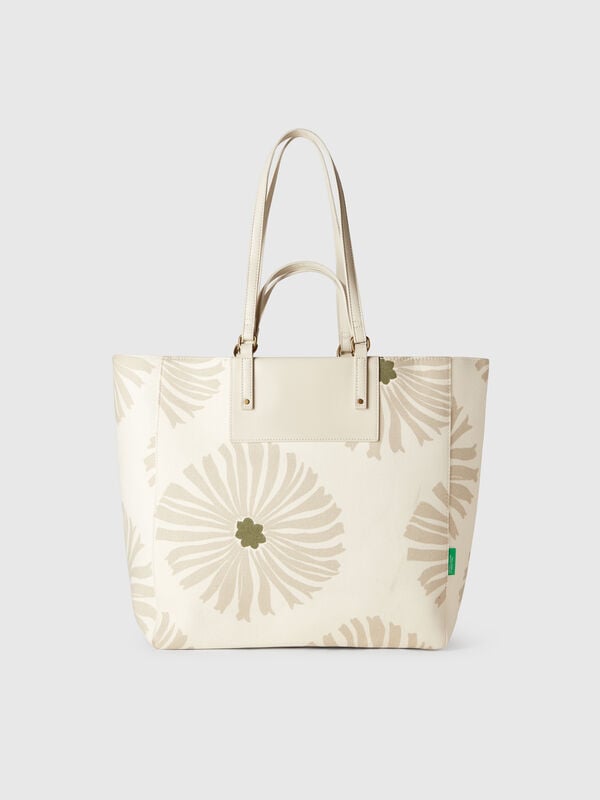 Tote bag bianca con stampa fiori Donna