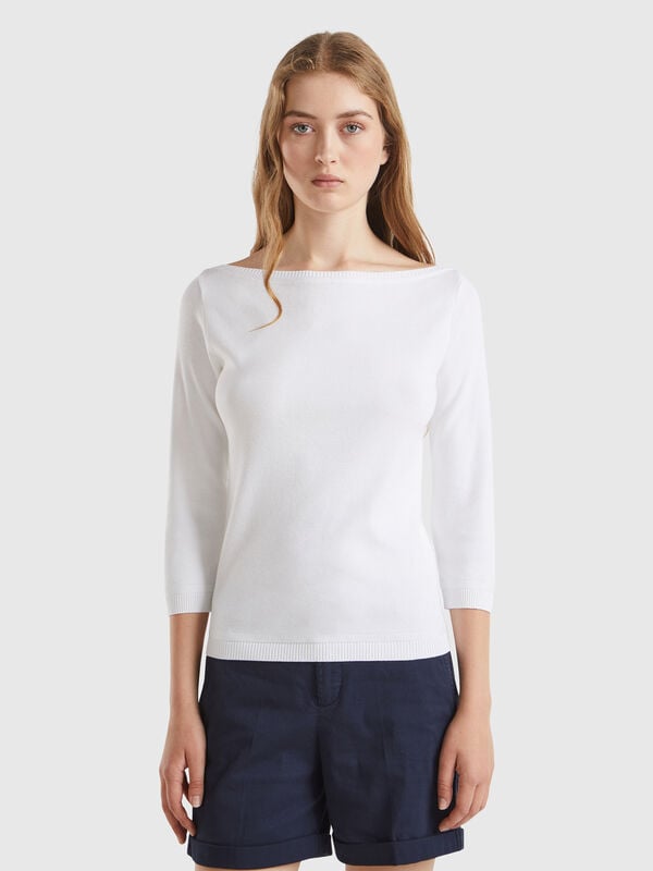 Maglia bianca con scollo a barchetta Donna