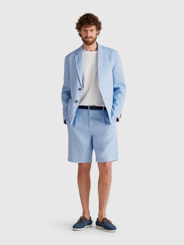 Bermuda a righe in misto lino Uomo