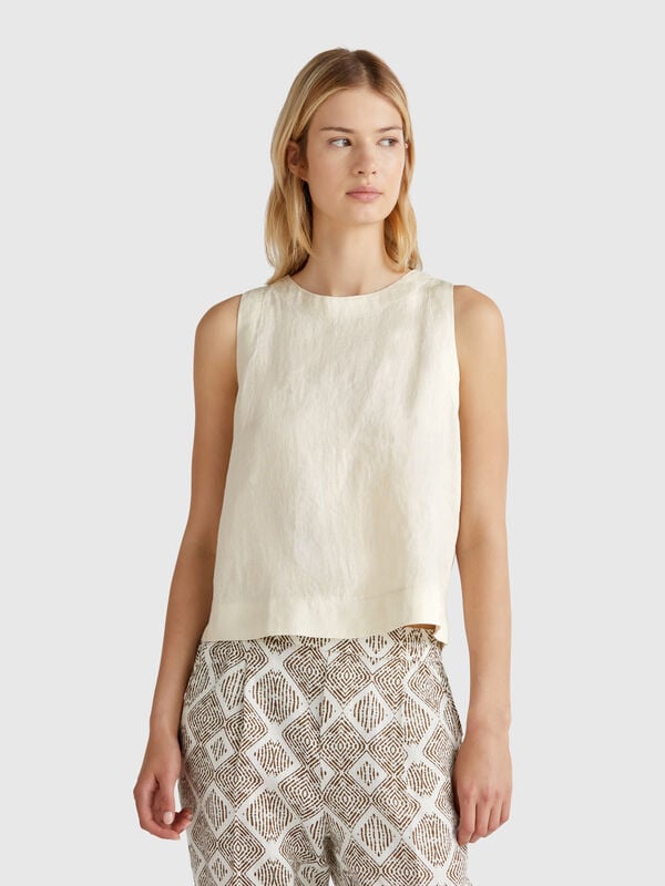 Top smanicato in puro lino Donna