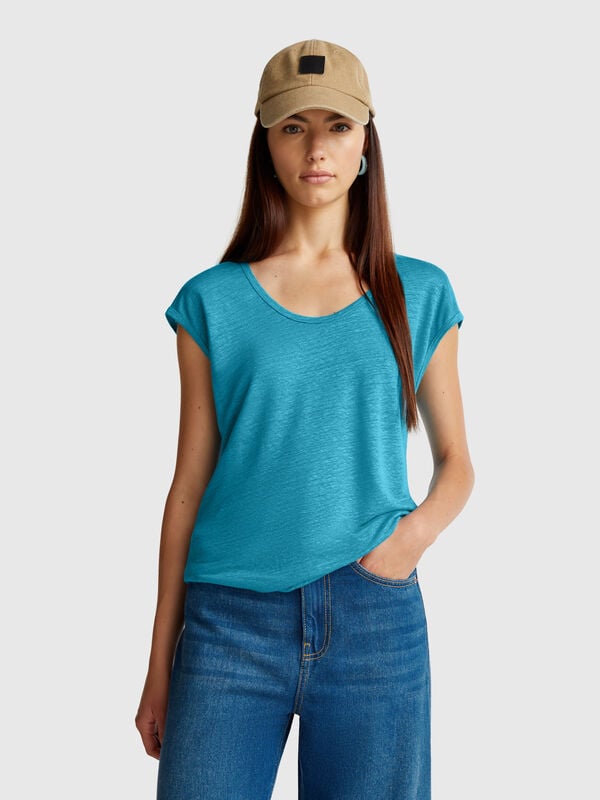 Maglietta scollo ampio in puro lino Donna