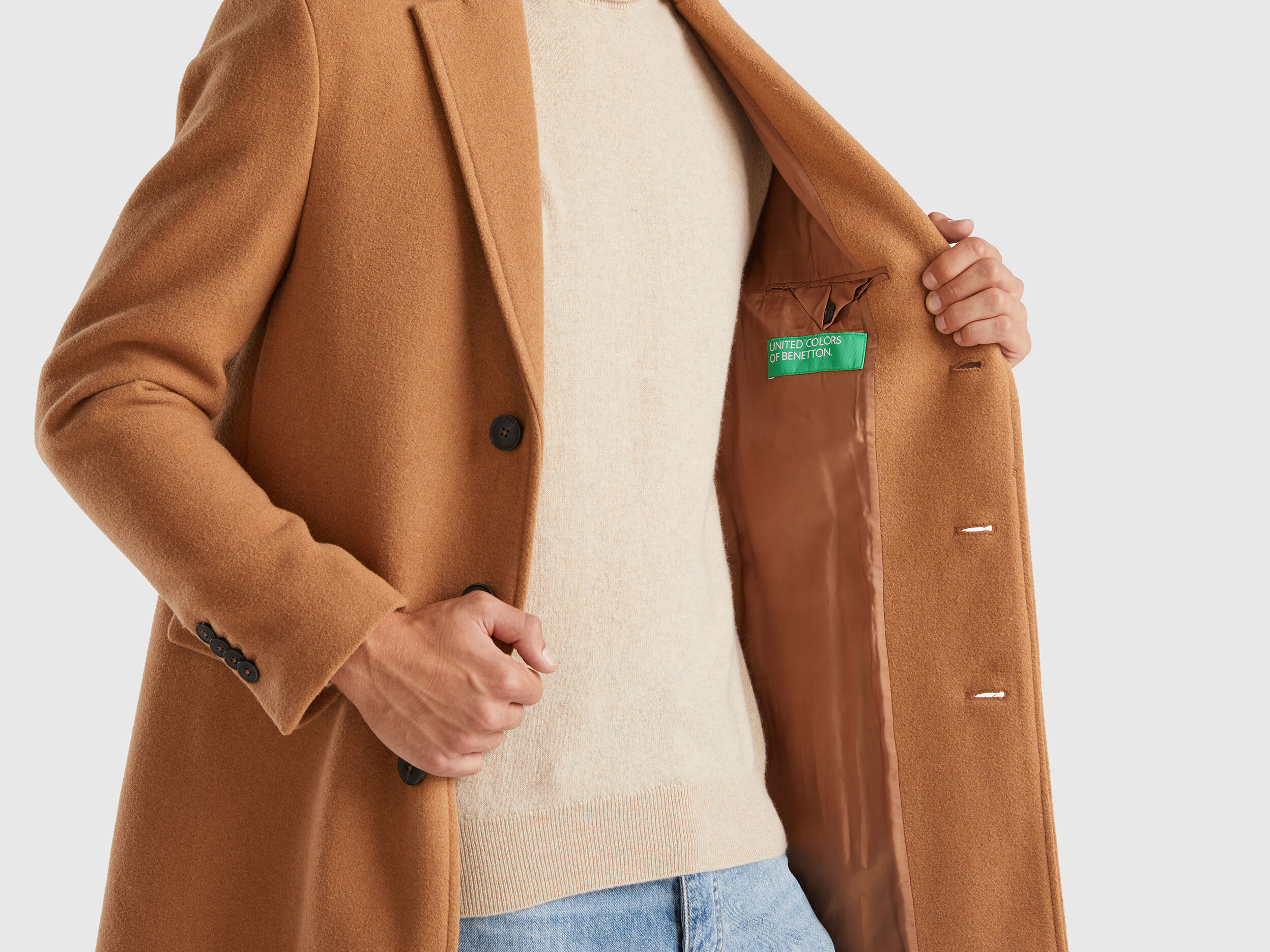 Cappotto foderato in misto lana Cammello Benetton