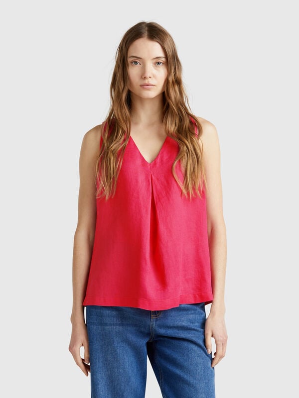 Blusa smanicata in puro lino Donna