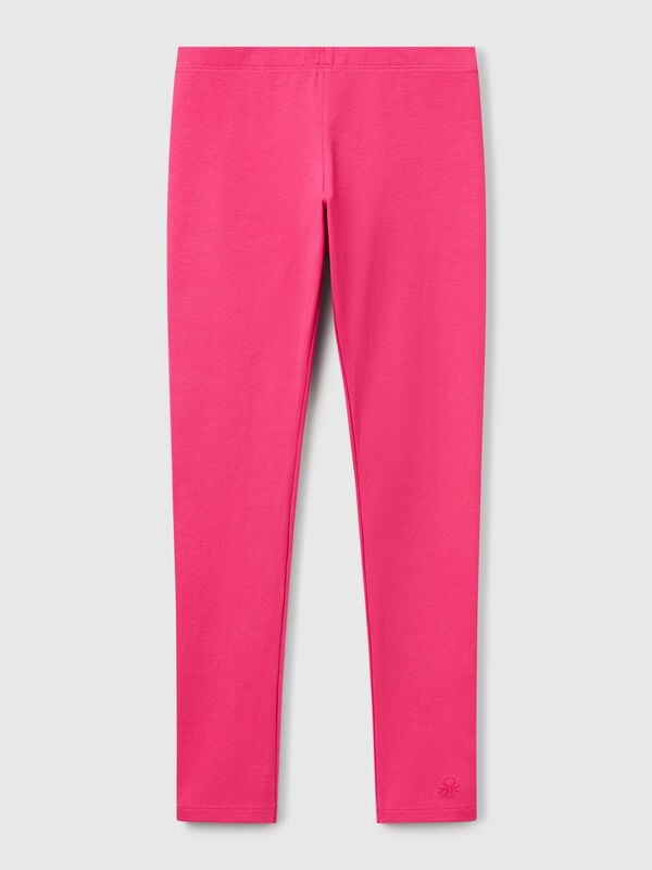 Leggings in cotone stretch con logo Bambina
