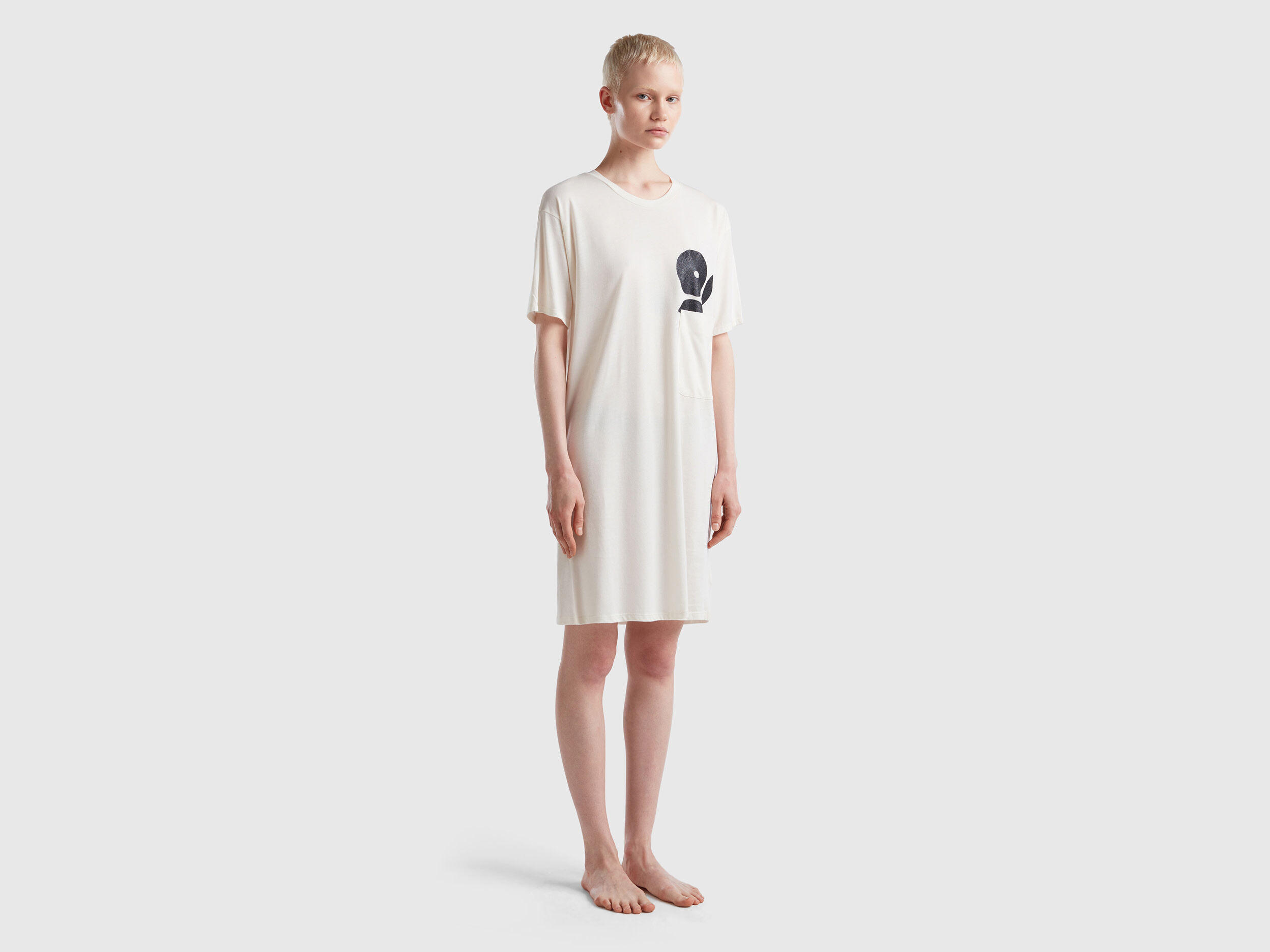 Camicia da notte con taschino e fiore Bianco Panna Donna Benetton