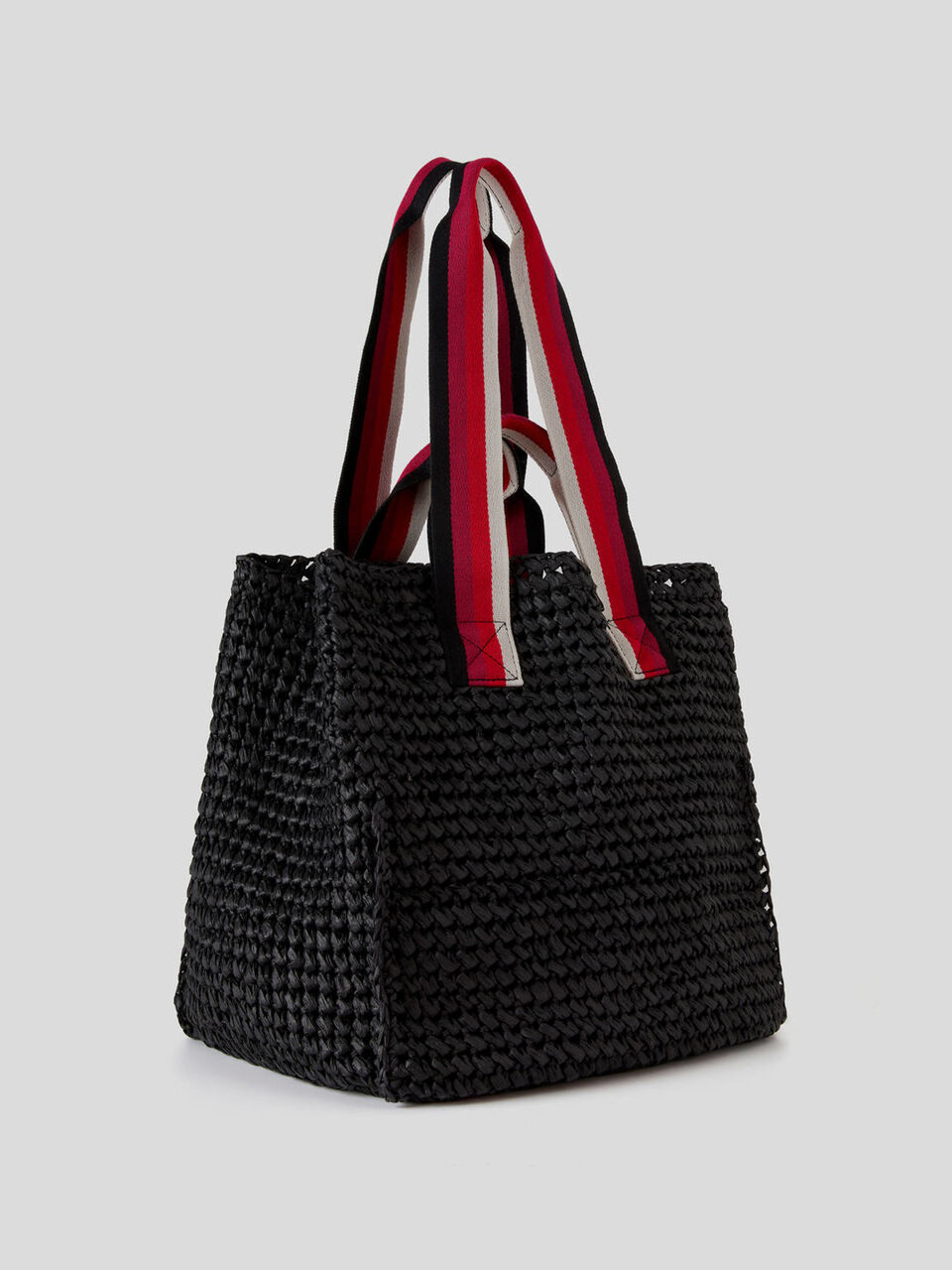 Borsa effetto paglia con manici a righe image number 2