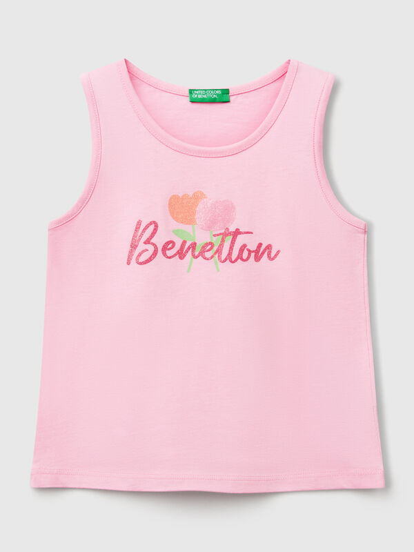 Canotta con logo in cotone bio Bambina