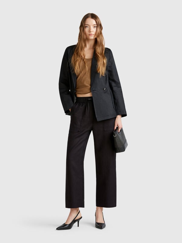 Pantaloni in puro lino con elastico Donna