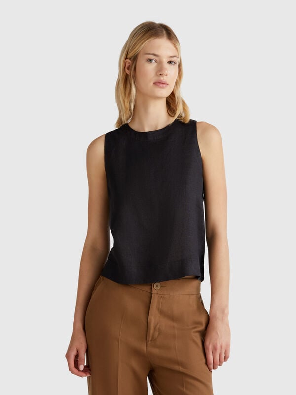 Top smanicato in puro lino Donna