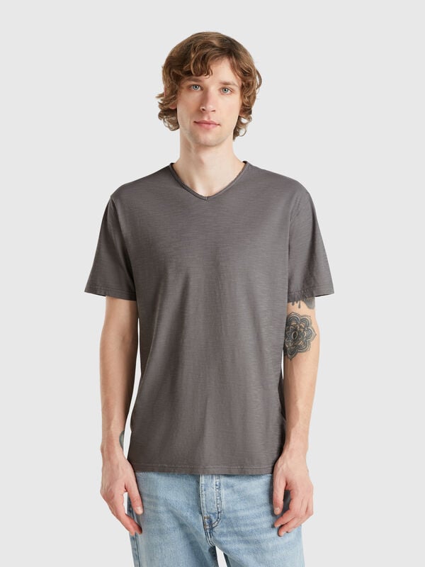 T-shirt 100% cotone con scollo a V Uomo